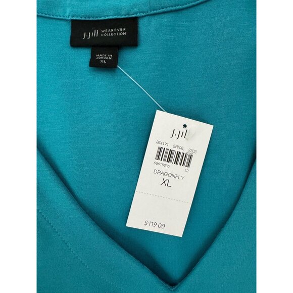 J. Jill Wearever WE Double-Face Jersey Teal V-Neck Dress w/Pockets Size XL New - Picture 9 of 11